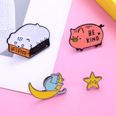 卡通可愛貓粉色豬飾品胸針睡覺貓咪笑臉星星動物合金徽章創意衣飾