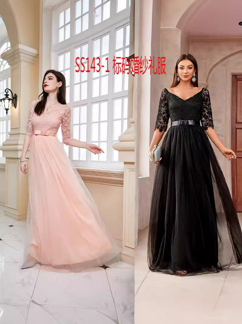 Nuevo comercio exterior europeo y americano vestido de boda Amazon sexy encaje malla vestido de manga media oferta internacional exclusiva image 1