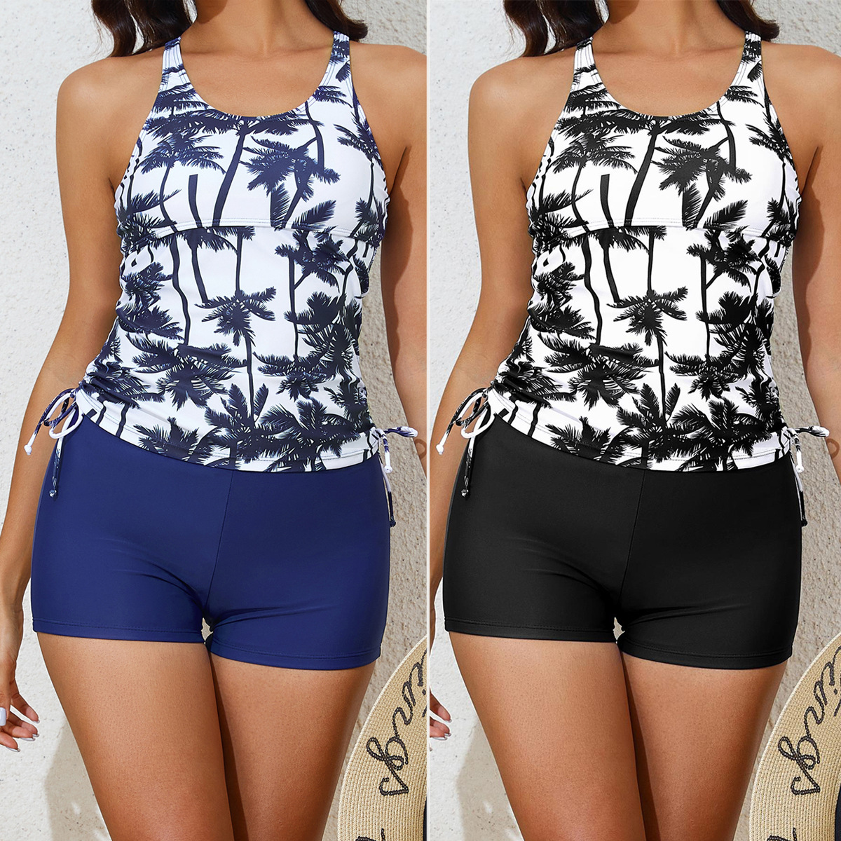 2025 European and American Foreign Trade New Swimwear Amazon Split High Waist Boxers Tankini Swimwear Women's Tankini