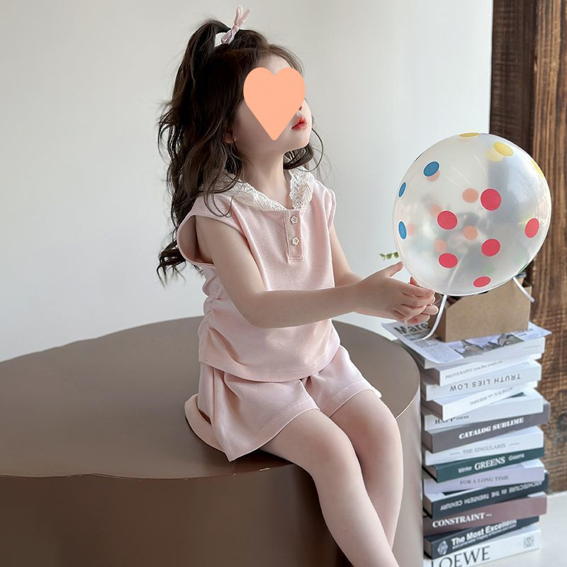 女の子の夏のノースリーブスーツ 2025 新しい子供のフード付きベストショーツツーピースベビー夏服|undefined
