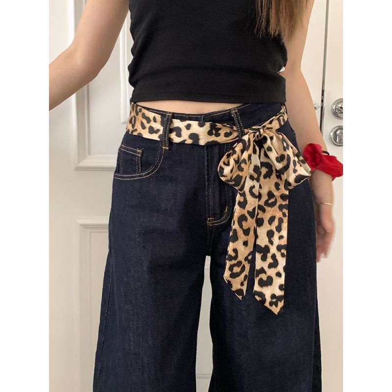 (2개) 레오파드 프린트 에스테틱 레트로 좁은 롱 스카프 여성 헤드밴드 실크 스카프 헤어타이 패션 디자인 스카프 벨트 액세서리