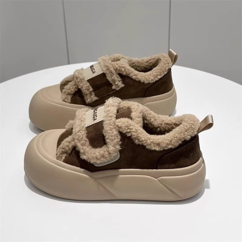 Women's Cotton Shoes for Autumn and Winter with Plush Lining and Velcro, 2025 New Thick-Soled Sneakers, Versatile Furry Shoes for Outdoor Wear, Loafers