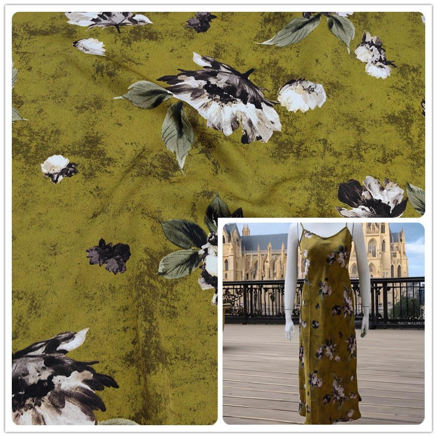 绿色时尚大花印花布料女装旗袍半身裙连衣裙面料2025年【厂家直供