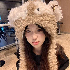 日系可爱卡通小狗毛绒帽子耳朵会动护耳帽女秋冬保暖百搭显脸小潮