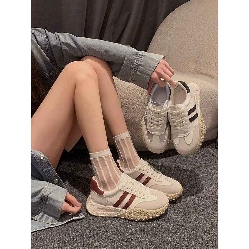 Толстая подошва с цветным арганом обувь женская весна 2025 новый ретро дикие удобные легкие нескользящие повседневные кроссовки