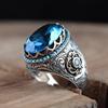 Stone inlay, blue zirconium, fashionable retro ring with stone, European style, Aliexpress, ebay