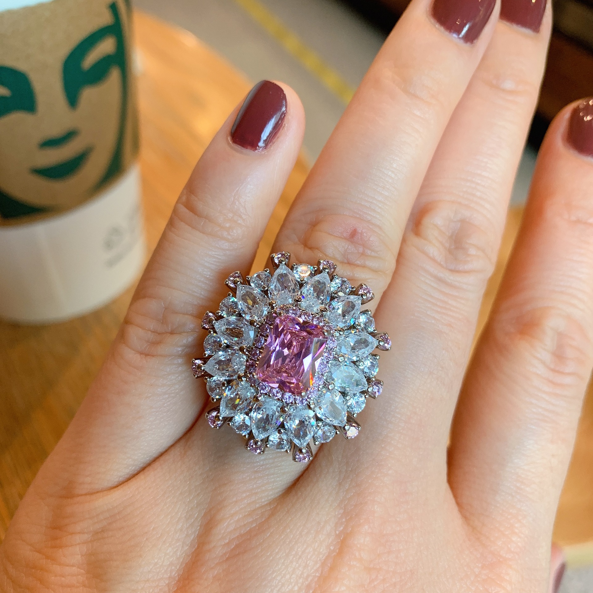 Lady Geometric Copper Gold Plated Rhinestones Rings 1 Piece