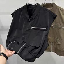 山力达迪2025新款欧马甲女春夏韩货阔版设计感装饰拉链拼接短款无