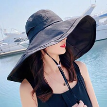 一件代发超大护颈防晒帽女防紫外线户外大檐太阳帽夏季遮阳渔夫帽
