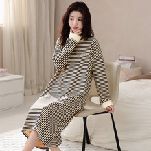 睡裙女春秋季棉质5XL特大码长袖休闲韩版简约风家居服睡裙可外穿