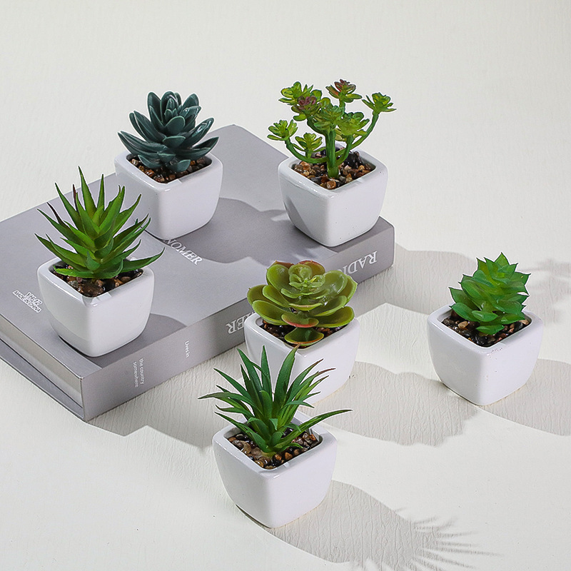 Simulación transfronteriza de porcelana floc de macetas pequeñas macetas verdes de mesa decoración ornamentos artesanías bonsai spot directo