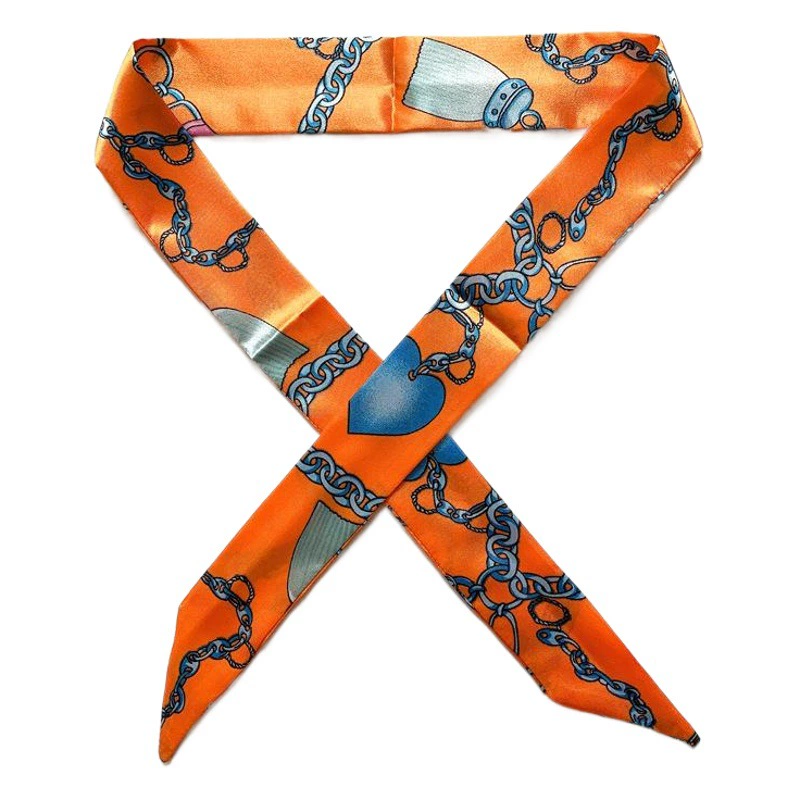 Тонкий шелковый шарф с ручкой в горошек в полоску Маленькая лента Декоративный шарф Пояс Женский шарф