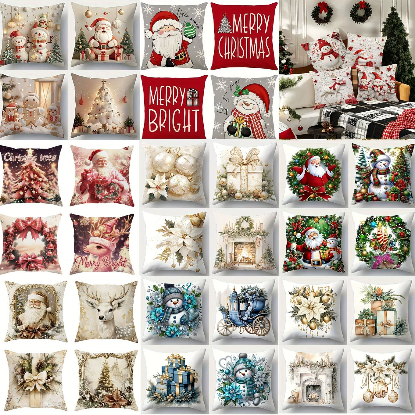 Temu новый рождественский наволочка Санта-Клаус мультфильм льняный принт дома праздничный декор наволочка