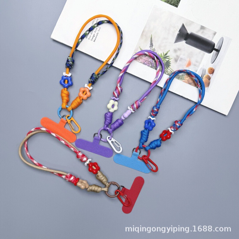 Hand-Woven Dopamine-Colored Wrist Lanyard Phone Chain Key Lanyard Bag Accessory Outdoor Anti-Loss Rope for Women