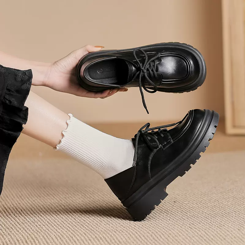 厚底系带学院英伦风小皮鞋女春季2023年新款休闲复古单鞋女jk鞋子