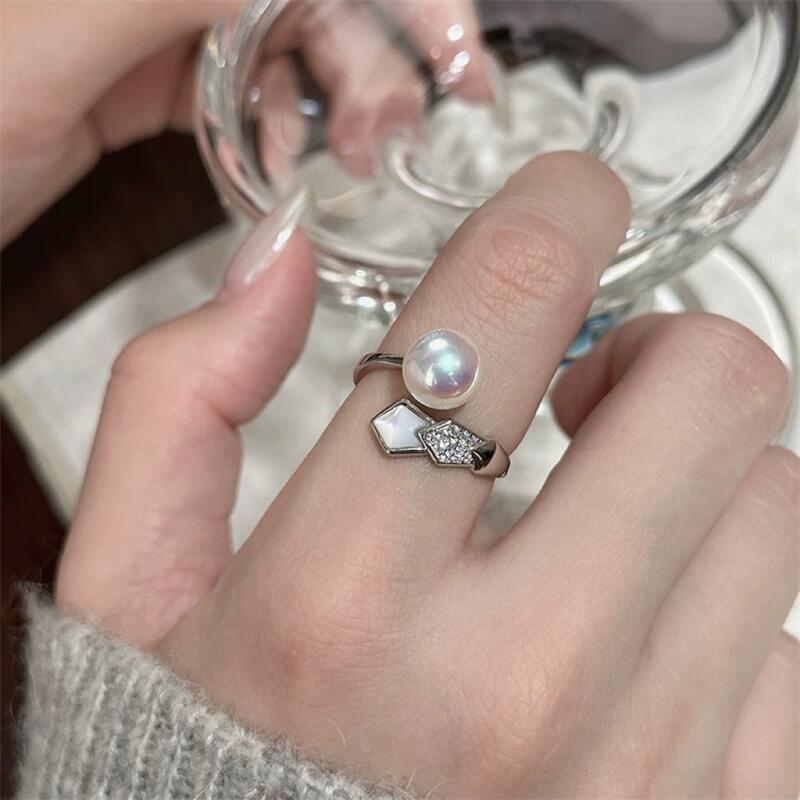 ZHIZHEN NEW PEARL RING BIG 브랜드 동일한 SNAKE BONE MOTHER-IN-THE-SHELL K 골드 크래프트 느슨한 조정 가능한 고급 센스 링