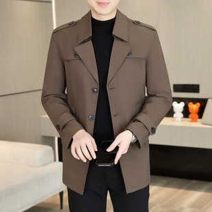 2025 Spring and Autumn New Windbreaker Men's Mid-length Dress Collar plus size Top Trendy Business Casual Jacket for Men