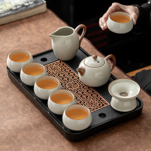 米黄汝窑功夫茶具套装家用陶瓷高档茶壶茶杯中式办公会客大西施壶