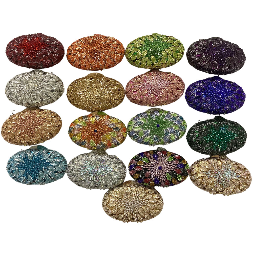 Bolsa de cena de diamantes flor tridimensional bolsas de mano de banquete de diamantes de color bolsas de mano de mujeres cajas metálicas huecas bolsas de mano