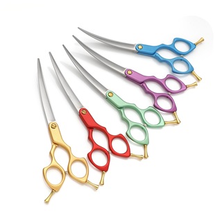 Pet Scissors Japan 440C Cnc Aluminum Oxide Curved Scissors Teddy Pomeranian Dog Grooming Tools 6inch 6.5inch