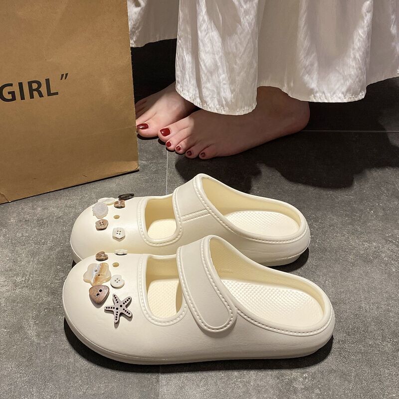 【Gentle and Comforting】Sea Salt Style Shell Button Clogs for Women, Summer EVA Lightweight Slip-On Closed-Toe Slippers 【Gentle and Comforting】Sea Salt Style Shell Button Clogs for Women, Summer EVA Lightweight Slip-On Closed-Toe Slippers