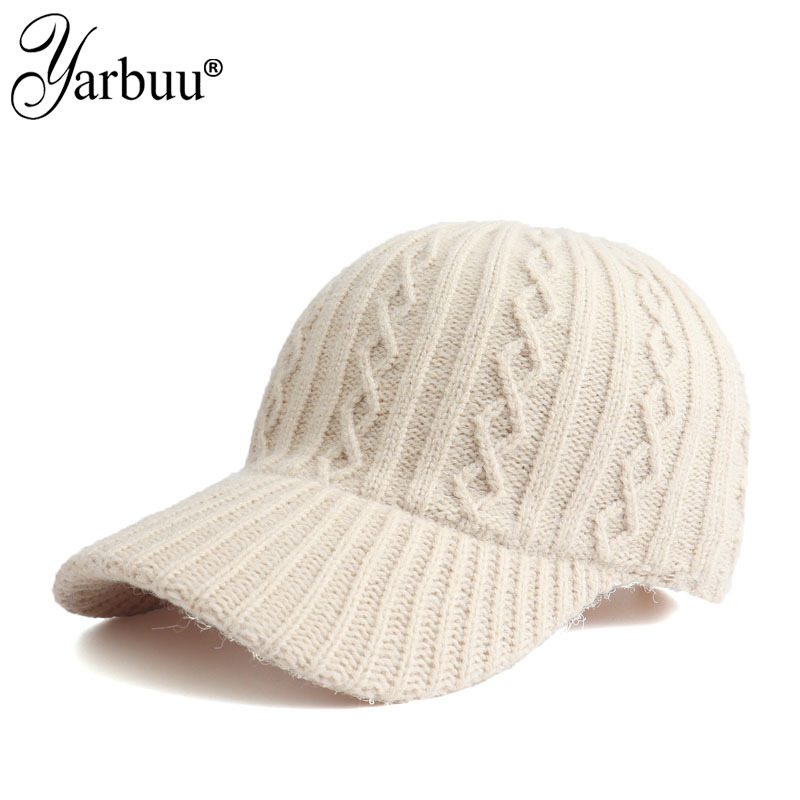 秋冬新款针织毛线棒球帽保暖纯色光板鸭舌帽时尚百搭显脸瘦女帽子