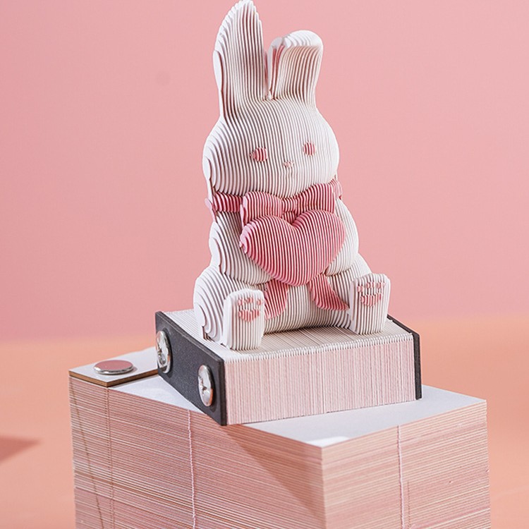 3D stereo new style cartoon cute adorable bunny desktop calendar ornament hand-tear paper sculpture sticky notes memo pad