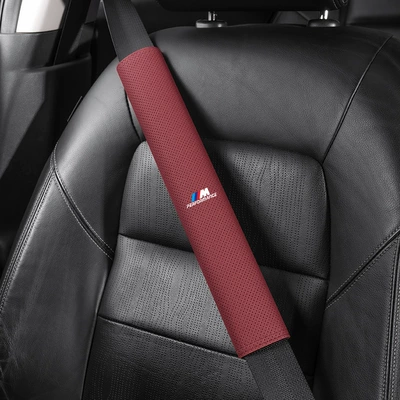Seat belt shoulder pad: guard extended safety belt protective cover - bmw-m-white-label-38cm-suede-burgundy-shoulder-pads-single-pack