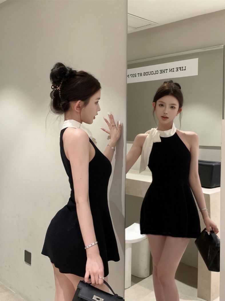商品详情图_法式黑色无袖连衣裙女夏季新款超仙气质蝴蝶结显瘦短