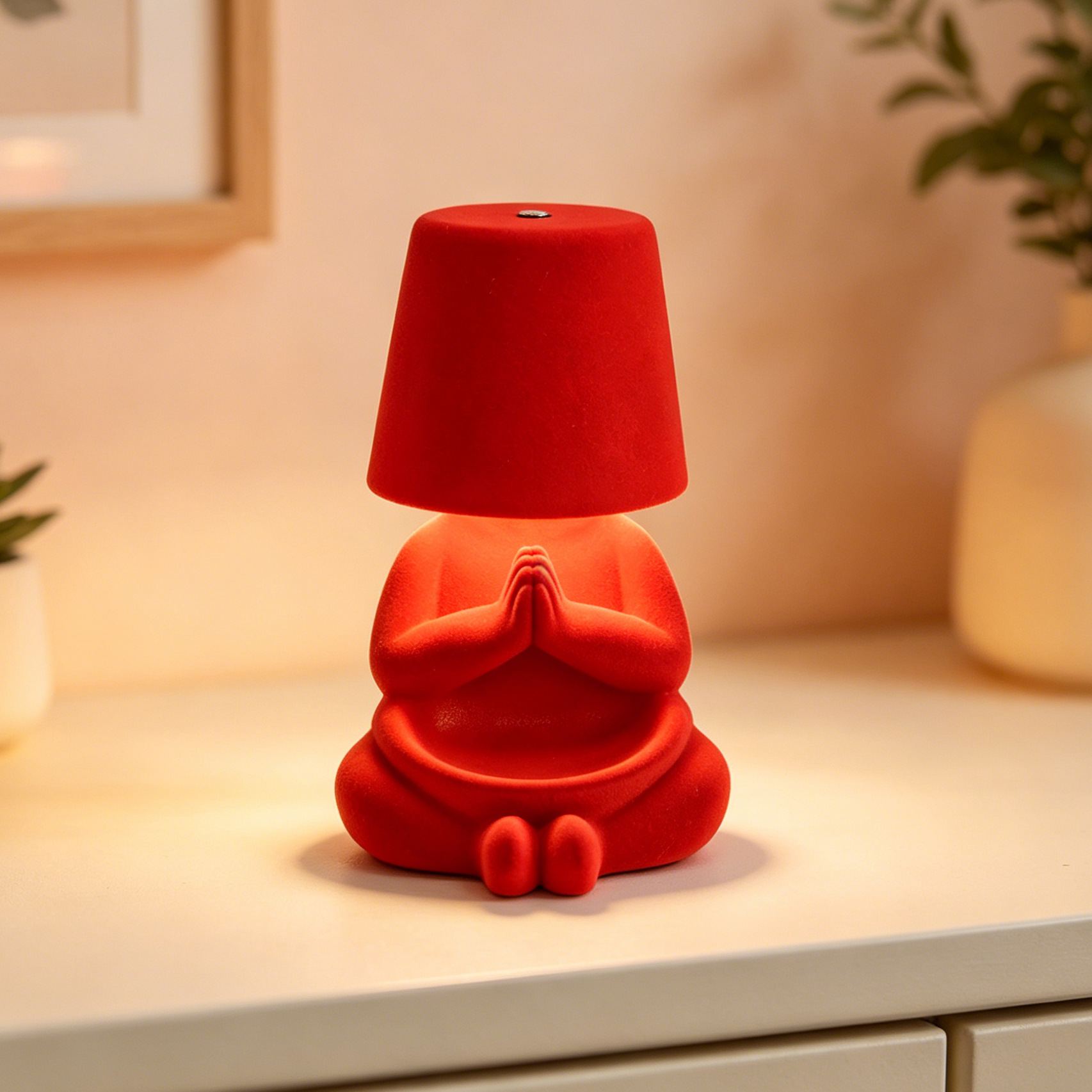 Cabecera de la cama con lámpara de consola de toque, tela de color, pequeño hombre de oro decoración dorada, estatuas de pensador, mesa LED image 29