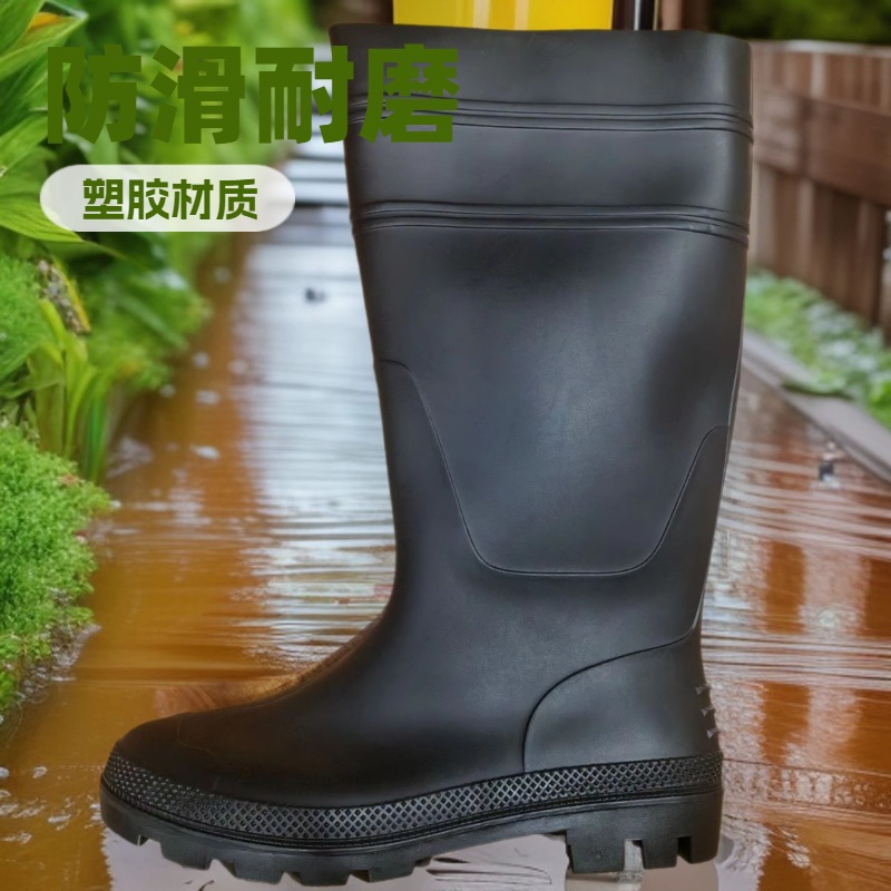外贸出口东南亚中东非洲PVC高筒雨鞋防滑耐磨户外雨靴长筒
