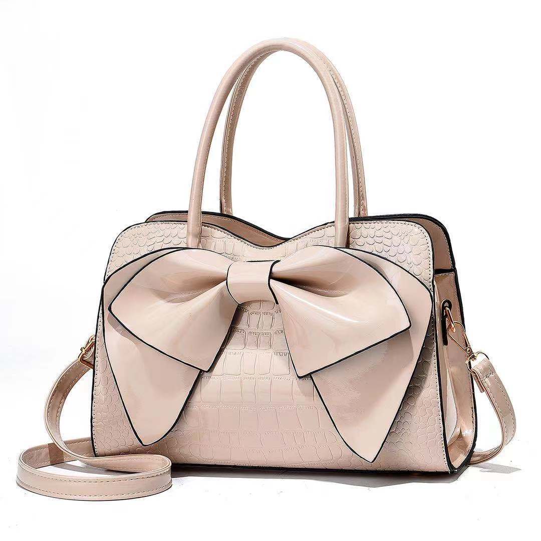 All Seasons Season Women'S Gender Bowknot Design Fashion Style Women's Large All Seasons Pu Leather Solid Color Fashion Bowknot Square Zipper Shoulder Bag