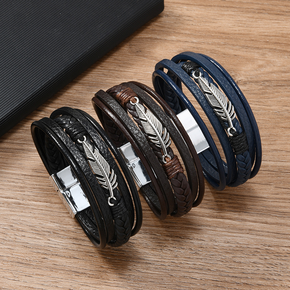 Men’s Braided Leather Bracelet Waterproof And Hypoallergenic_voghion.com