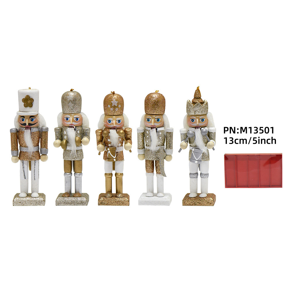 13cm conjunto de cinco brillantes rosa plateado rojo oro tambor soldado hombre de nueces maniobra de marionetas colgante árbol de Navidad
