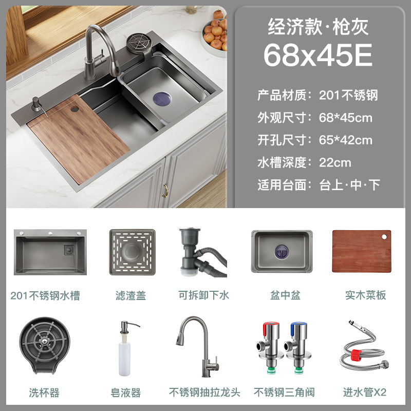 Feiyu cascada fregadero grande cocina de una sola ranura de acero inoxidable 304 hecho a mano de verduras lavabo fregadero bajo encimera cuenca hogar