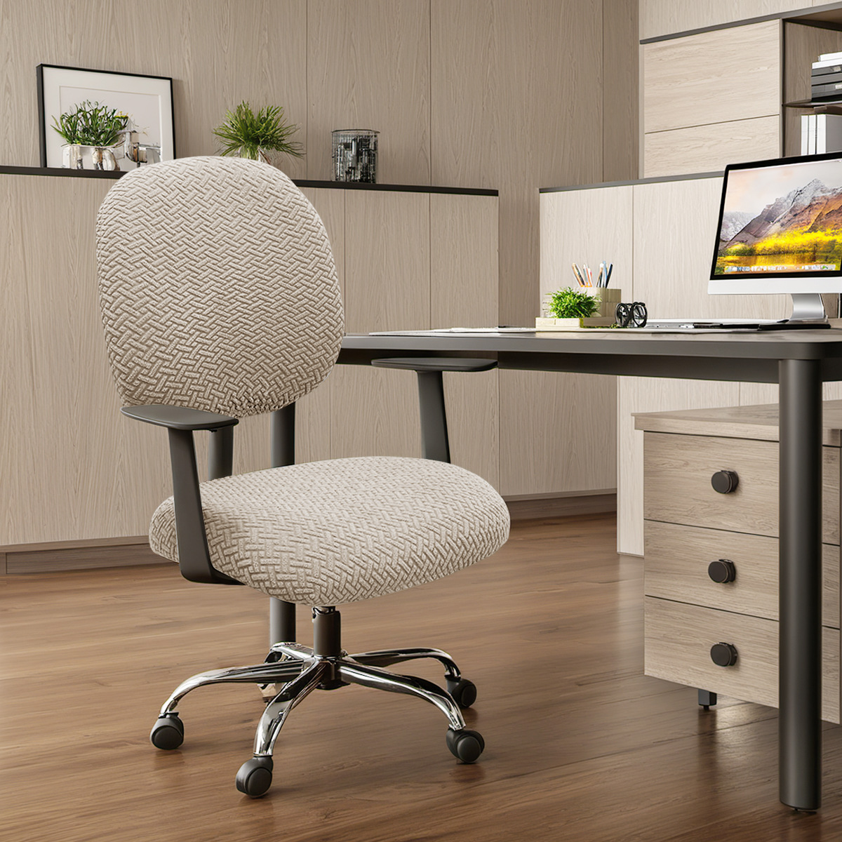 Transfronterizos sólidos rayas cubierta de silla elástica jersey jacquard cubierta de silla de oficina cubierta de silla antideslizante cubierta