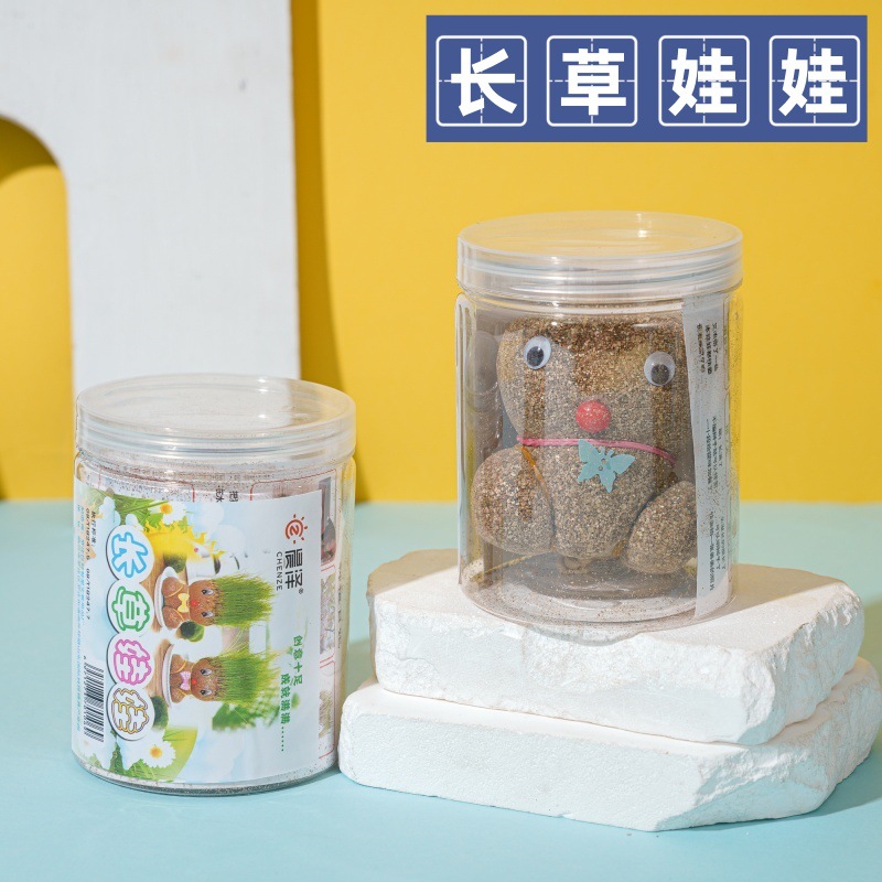创意绿植草头娃娃桌面迷你小盆栽卡通办公室青草种植儿童观察礼品