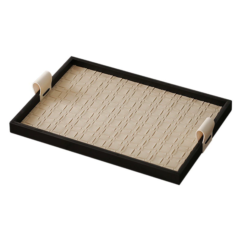 Легкая Роскошная тарелка для хранения ювелирных изделий в прихожей середины древности высококачественный черный кожаный поднос для ароматерапии Образец французского украшения ювелирных изделий