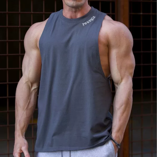 YOUNGLA Men's Vest Cotton Round Neck Printed Sleeveless T-shirt Muscle Sports Fitness Waistcoat Top