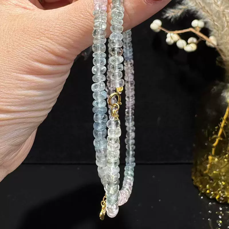 天然渐变摩根石盘切项链 粉嫩温柔无优化 仙女风招桃花锁骨链