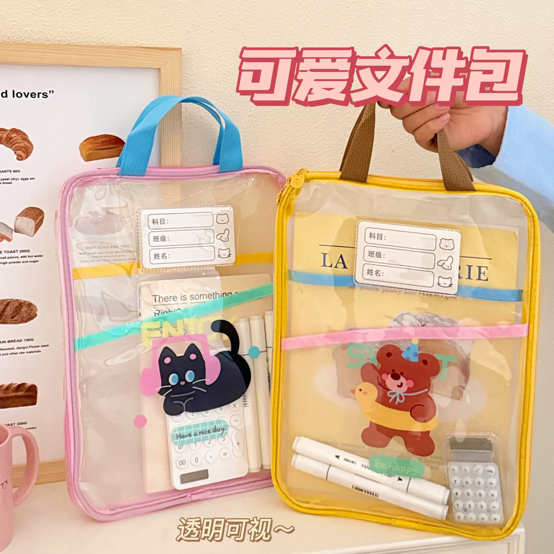 腾亿原创可爱卡通文件袋网纱资料试卷收纳袋学生手提袋办公文件包