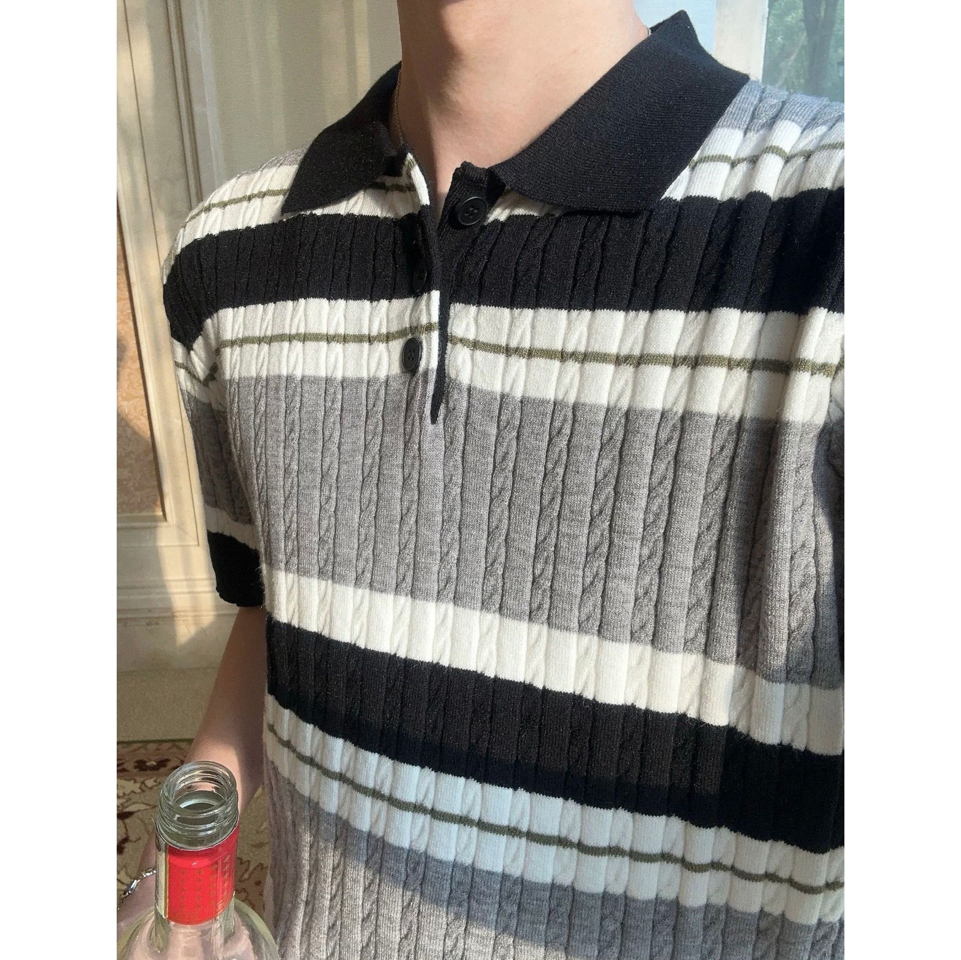 Polo camiseta de punto camiseta de manga corta camiseta de cuello de hombre rayas torcidas flores viejas ganancias de verano fábrica transfronteriza al por mayor