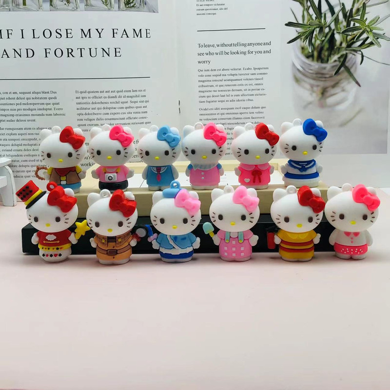 Cute cartoon kt cat girl car key chain accessories drop glue doll student small gift key chain wholesale