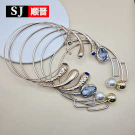 欧美爆款合金材质水滴形项链女choker脖子铜圈颈项圈高级感锁骨链