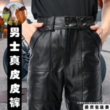 头层牛皮加厚防水防风耐磨皮裤男外卖骑行干活穿春秋中老年加棉