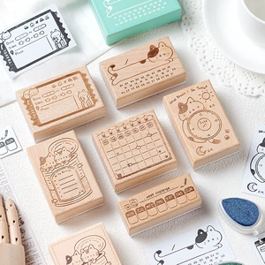 Memo Cat Box Wood Hand Account Seal