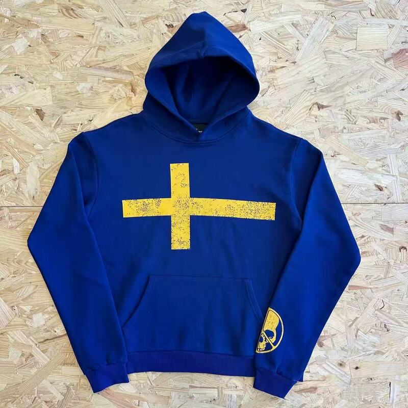 Peace in War PIW high-quality heavyweight American street style cross print hooded sweatshirt trendy brand jacket