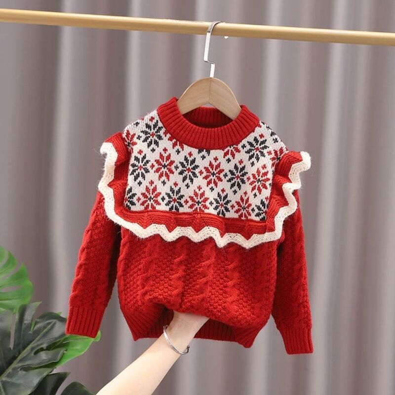 Girls' Knitwears and Knitwears for Autumn and Winter New Style Fleece-Lined and Thickeneded Kidsren's Tops [F Pullover]