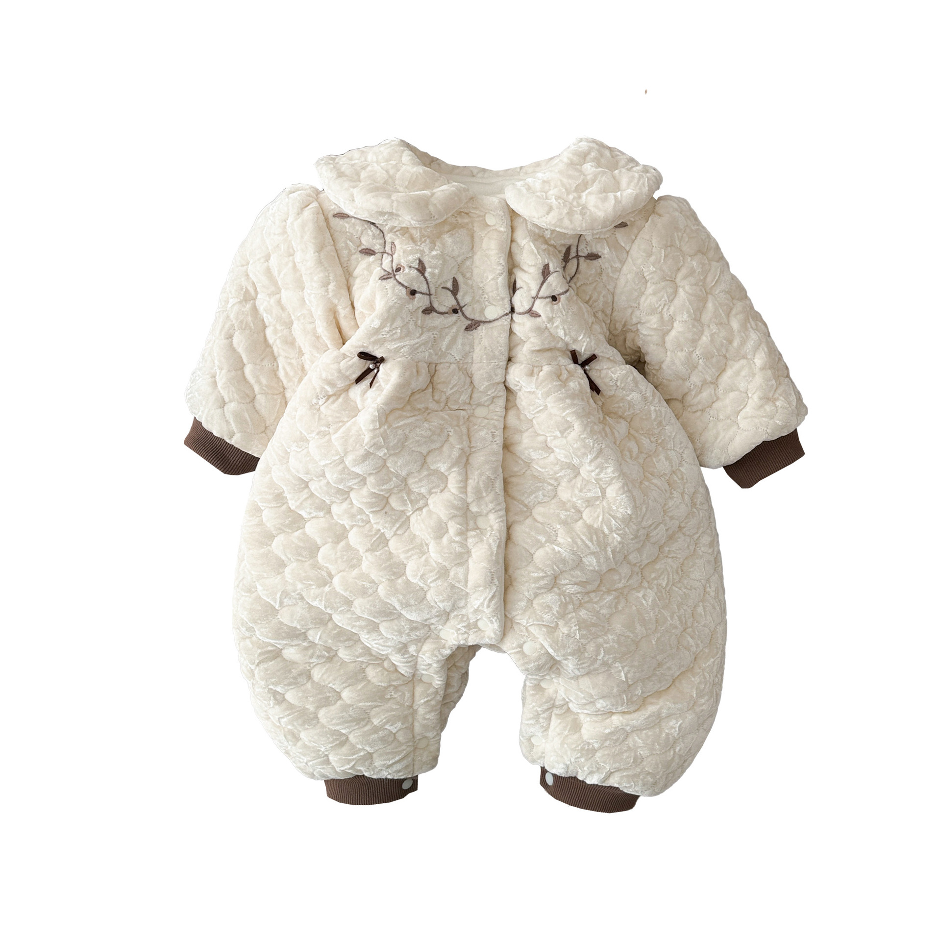 2024 nuevo bebé invierno niña bebé bordado lazo cálido cómodo y grueso lindo mono de bebé