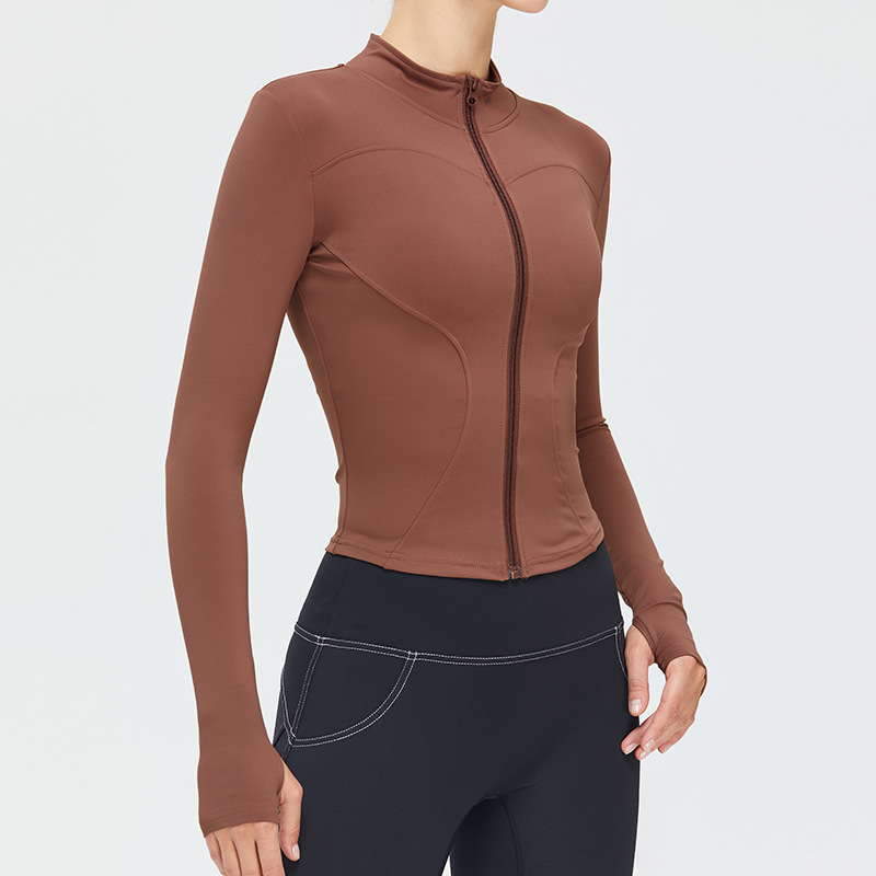 Otoño y invierno zip yoga chaqueta de manga larga mujer entrenamiento de carrera delgada abrigo deportivo de cuello vertical ropa de ejercicio al aire libre